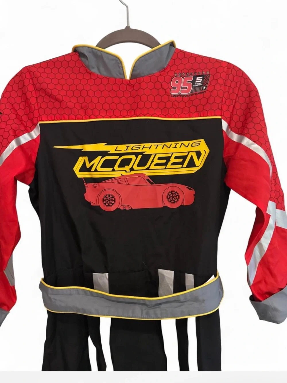 DISNEY STORE CARS LIGHTNING MCQUEEN REVERSABLE PIT CREW JUMPSUIT COSTUME 9/10